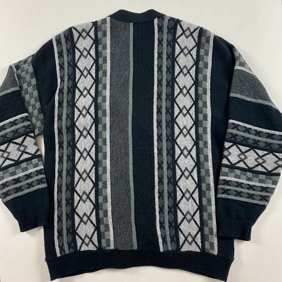 Vintage Porto Bello Textured Cardigan Sweater Mens Medium Biggie Cosby Grunge 3D - Picture 3 of 10